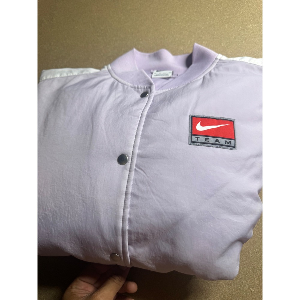Nike Team Womens Lavender Purple Bomber Jacket Snap Front White‎ Stripe XS